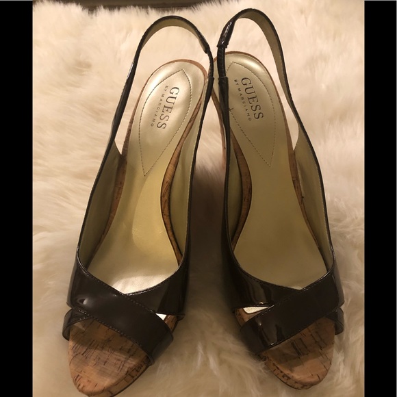 Guess by Marciano Shoes - Chocolate brown GUESS wedge sandals wth a peep toe
